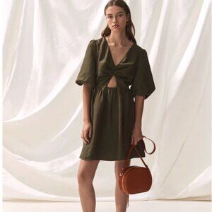 NEW Green Sancia Mini Dress with Balloon Elbow Sleeves Twist Front NWT